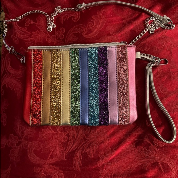 Bari Lynn Rainbow Wristl Clutch & Chain Handbag 9”x6” Good Condition - Picture 2 of 5